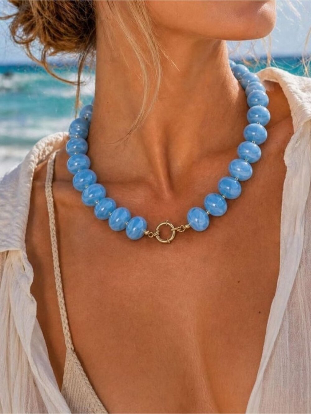 Coastal Blue Beaded Toggle Dopamine Necklace